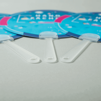 Handfächer, Kreis Form mit Griff, farbig bedruckt mit Text, liegend