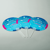 Handfächer, Kreis Form mit Griff, farbig bedruckt mit Text, liegend