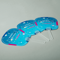 Handfächer, Spiegel Form mit Griff, farbig bedruckt mit Text; liegend