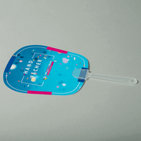 Handfächer, Spiegel Form mit Griff, farbig bedruckt mit Text; liegend