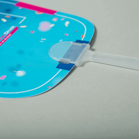 Handfächer, Spiegel Form mit Griff, farbig bedruckt mit Text; liegend