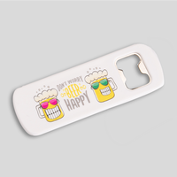 Flaschenöffner, weiß, liegend, farbig bedruckt