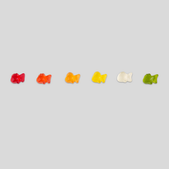 Fruchtgummi, farbig bedruckt, liegend