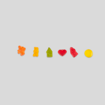 Fruchtgummi, farbig bedruckt, liegend