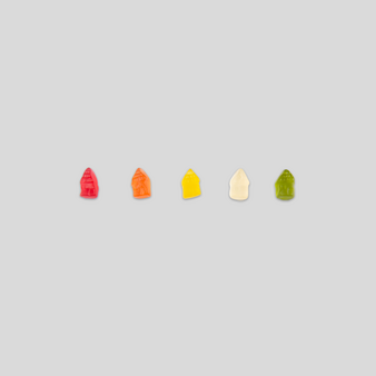 Fruchtgummi, farbig bedruckt, liegend