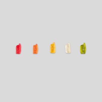 Fruchtgummi, farbig bedruckt, liegend