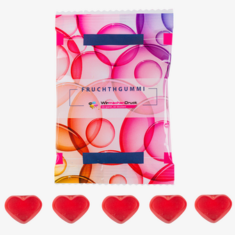 Fruchtgummi, farbig bedruckt, Motiv herz