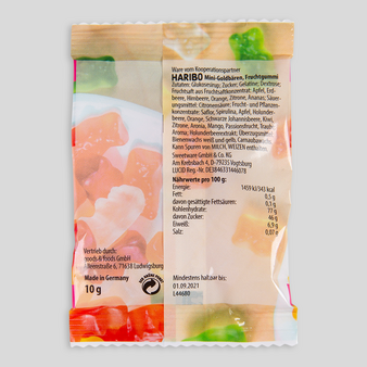 Goldbären, farbig bedruckt, liegend, rueckseite 