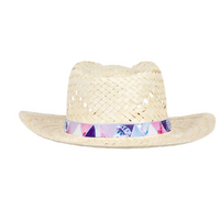 Herren-Strohhut natur mit bedrucktem Hutband