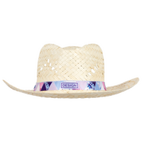 Herren-Strohhut natur mit bedrucktem Hutband