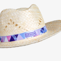 Herren-Strohhut natur mit bedrucktem Hutband