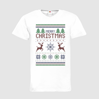 Herren-T-Shirt FOTL, Basic V-Neck - Motiv Weihnachtsstrickpulli