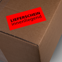 Etikett, farbig bedruckt, auf packet