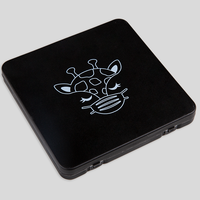 Hochwertige schwarze Maskenbox quadratisch, 1/0 farbig (weiß) bedruckt, Draufsicht