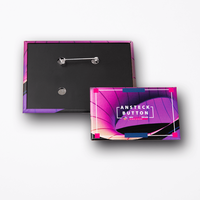 Ansteckbutton, farbig bedruckt, liegend, Vorder und Rückseite