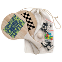 zwei Schläger mit Brettspielen und Ball einseitig bedruckt