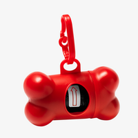 Hundebeutelspender in Knochenform mit Karabinerhaken, Rot Vorderseite