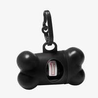 Hundebeutelspender in Knochenform mit Karabinerhaken, Schwarz Vorderseite