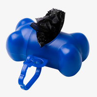 Hundebeutelspender in Knochenform mit Karabinerhaken, Blau Rueckseite mit Beutel