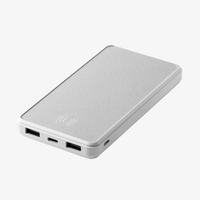 nduktive Powerbank aus Recycling, Silber, liegend