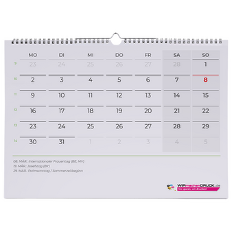 Kalendermuster Monatswandkalender 15 Blatt, Monatsansicht