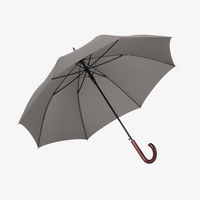 Klassischer Automatik-Stockschirm mit Holzgriff grau innen geöffnet