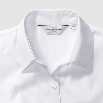 Kurzarmbluse, Herringbone Tailored Fit - Russell