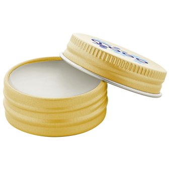 ge&ouml;ffnete goldene Lippenbalsam Dose