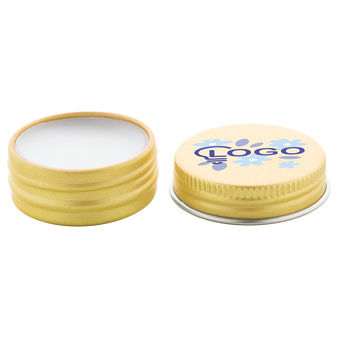 ge&ouml;ffnete goldene Lippenbalsam Dose, bedruckt auf dem Deckel