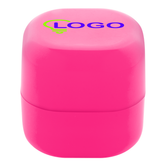 Lippenbalsam W&uuml;rfelform aus Kunststoff pink, oben bedruckt