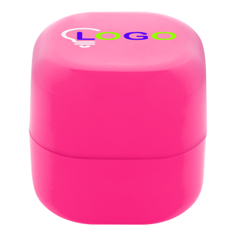 Lippenbalsam W&uuml;rfelform aus Kunststoff pink, oben bedruckt