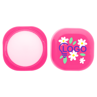 Lippenbalsam W&uuml;rfelform aus Kunststoff pink offen, oben bedruckt