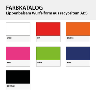 Lippenbalsam W&uuml;rfelform aus recyceltem ABS, Farbkatalog