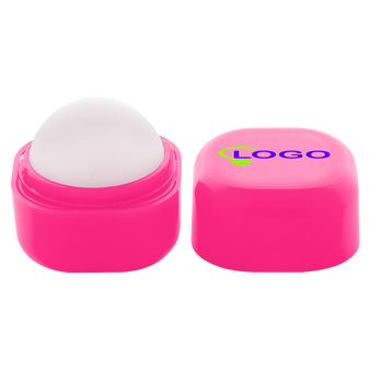 w&uuml;rfelf&ouml;rmiger Lippenbalsam in pink, offen und bedruckt
