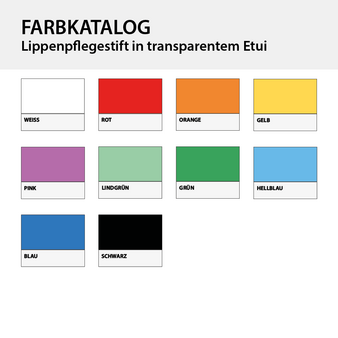 Lippenpflegestift in transparentem Etui, Farbkatalog