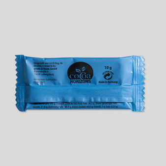 Mini-Schoko-Täfelchen 10g Vollmilchschokolade, 4/0 farbig einseitig bedruckt, Rückseite
