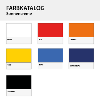 Farbauswahl f&uuml;r die Mini-Sonnencreme