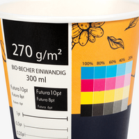 Neutrales Becher-Musterset Seite bedruckt mit Farbwerten