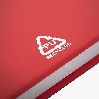 Notizbuch DIN A5 hoch, Umschlag: Kunstleder, Inhalt: 100 linierte Seiten aus Recyclingpapier
