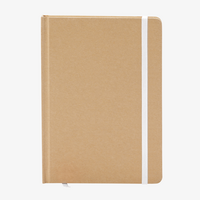 Notizbuch DIN A5 hoch, Umschlag: recycelter Kraftkarton, Inhalt: 100 Inhaltsseiten, Personalisierung auf Anfrage-weisses band