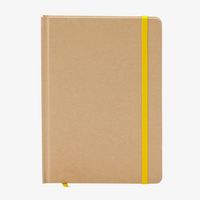 Notizbuch DIN A5 hoch, Umschlag: recycelter Kraftkarton, Inhalt: 100 Inhaltsseiten, Personalisierung auf Anfrage-gelbes band