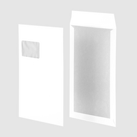 Papprückwandtasche DIN C4, haftklebend mit Fenster, unbedruckt weiß mit grauer Papprückwand