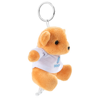 Plüschanhänger hellbrauner Teddybär mit weißem T-Shirt bedruckt seitliche Ansicht