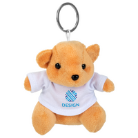 Plüschanhänger hellbrauner Teddybär mit weißem T-Shirt bedruckt von vorne