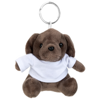 Plüschanhänger brauner Hund weißes T-Shirt unbedruckt von vorne 