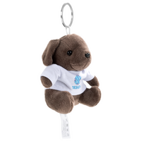 Plüschanhänger Hund mit weißem T-Shirt bedruckt seitliche Ansicht