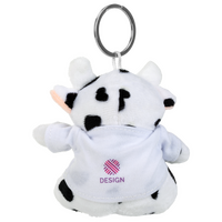 Plüschanhänger Kuh mit weißem T-Shirt bedruckt von hinten