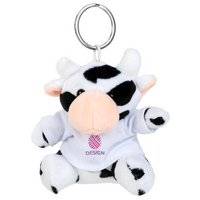Plüschanhänger Kuh mit weißem T-Shirt bedruckt von vorne
