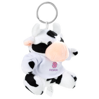 Plüschanhänger Kuh mit weißem T-Shirt bedruckt seitliche Ansicht