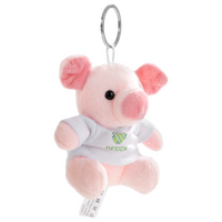 Plüschanhänger Schweinchen mit weißem T-Shirt bedruckt seitliche Ansicht